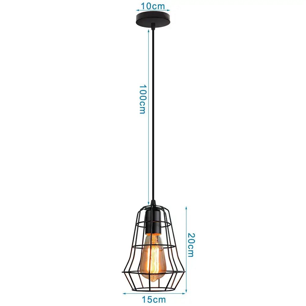 Black metal cage pendant light with vintage Edison bulb in DecorBites LED pendant vintage hanging lamp fixture