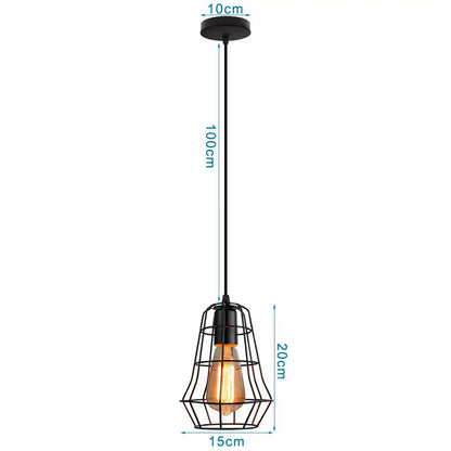 Black metal cage pendant light with vintage Edison bulb in DecorBites LED pendant vintage hanging lamp fixture