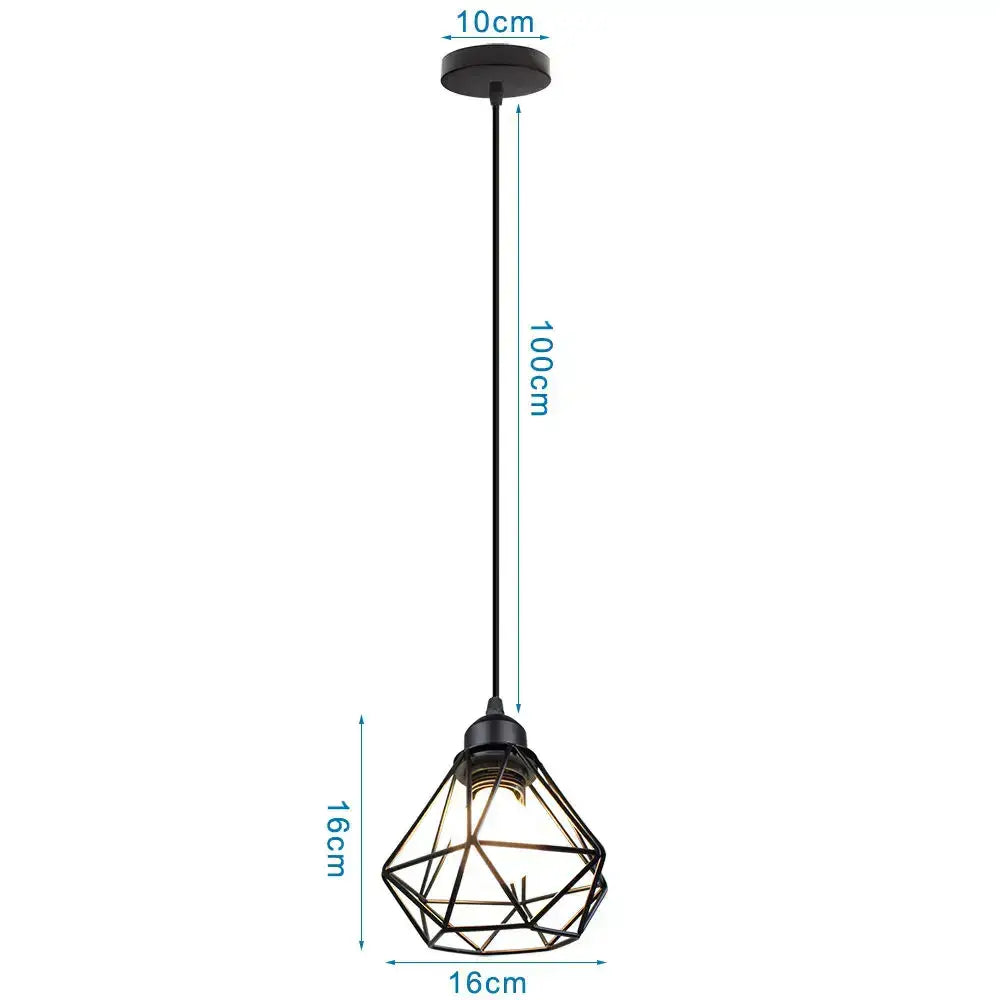Black metal geometric pendant light with diamond shaped cage design by decorbites led pendant lights vintage ceiling fixture e27