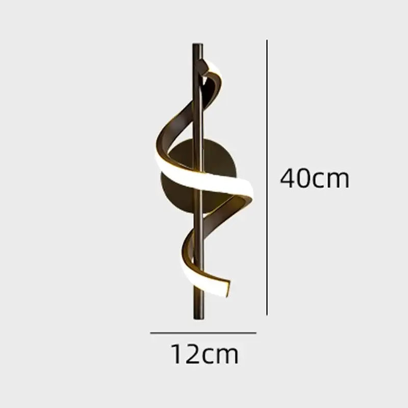 Modern minimalist decorbites led pendant wall lamp with black and gold spiral design and illuminated curved band