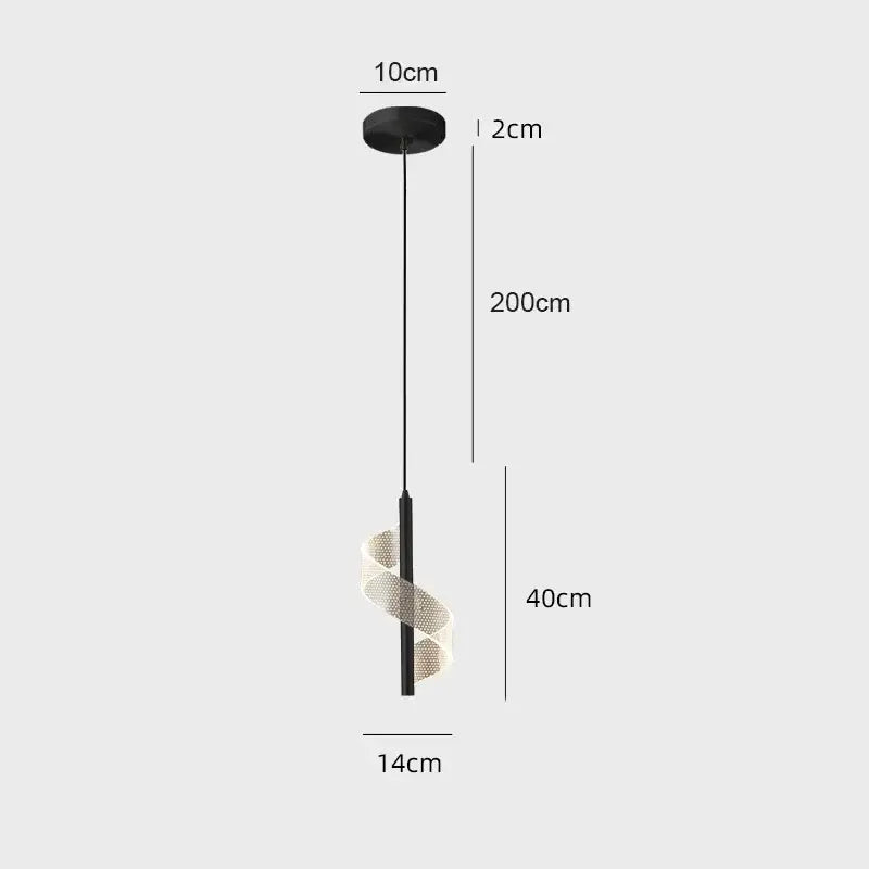 Black minimalist decorbites led pendant light with spiraling mesh diffuser and slender cylindrical stem for modern decor