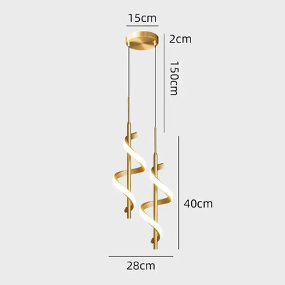 Gold-toned decorbites led pendant light featuring two intertwined glowing led strips for modern nordic decor