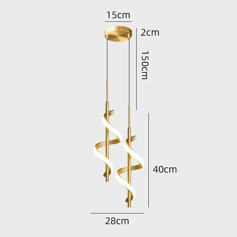 Gold-toned decorbites led pendant light featuring two intertwined glowing led strips for modern nordic decor