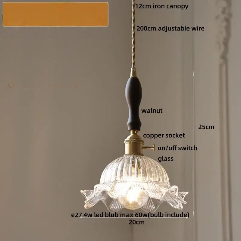 Decorbites led pendant light featuring a clear glass fluted design with walnut handle for modern home decor