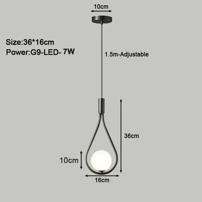 Modern black metal pendant lights by DecorBites LED pendant featuring a sleek teardrop frame with white LED bulb