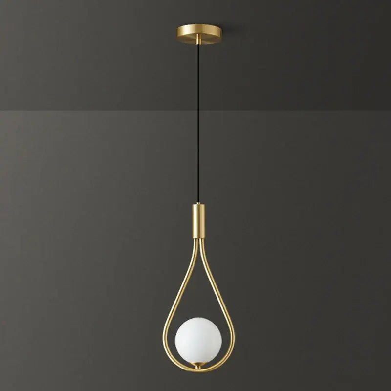 Gold-toned decorbites led pendant light with teardrop frame and frosted white glass globe for indoor chandelier use