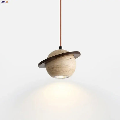 Beige stone globe decorbites led pendant light with dark wood ring for stylish home lighting and modern pendant lights