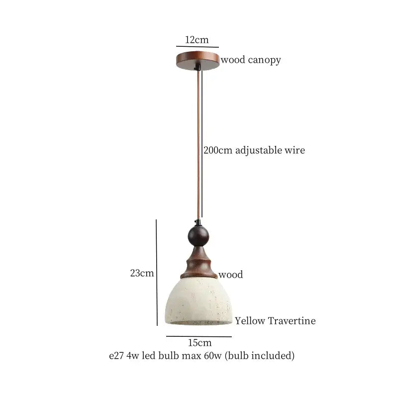 Decorbites led pendant yellow travertine wood hanging lamp with wood canopy and adjustable wire for bedroom dining room