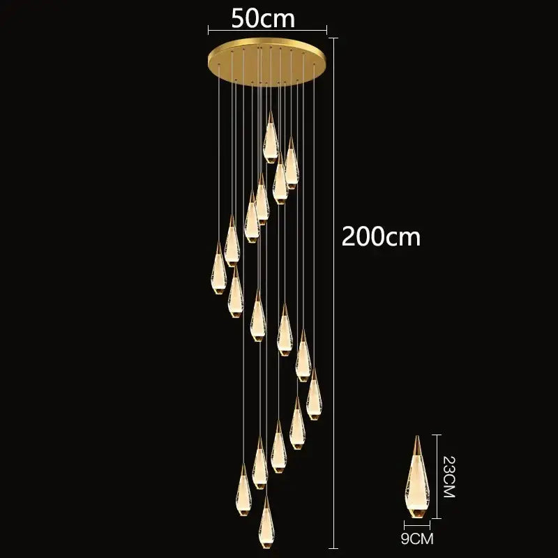 Gold-toned decorbites led pendant with teardrop crystal pendants for modern indoor led pendant staircase lighting