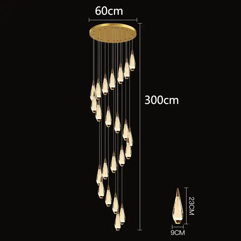 Gold-toned decorbites led pendant with cascading teardrop crystal fixtures for modern living room lighting
