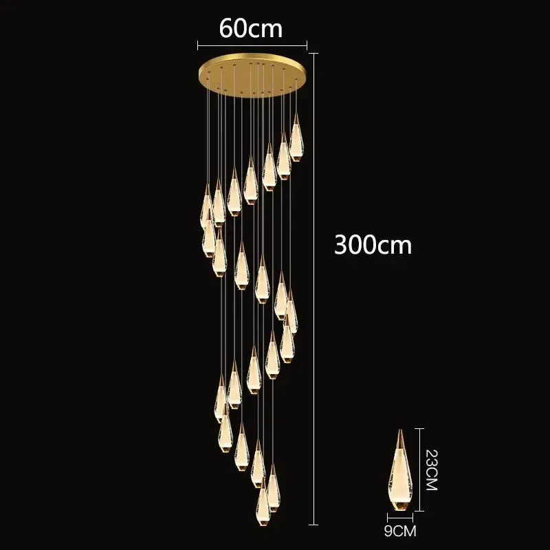 Gold-toned decorbites led pendant with teardrop crystal pendants for modern indoor led pendant staircase lighting