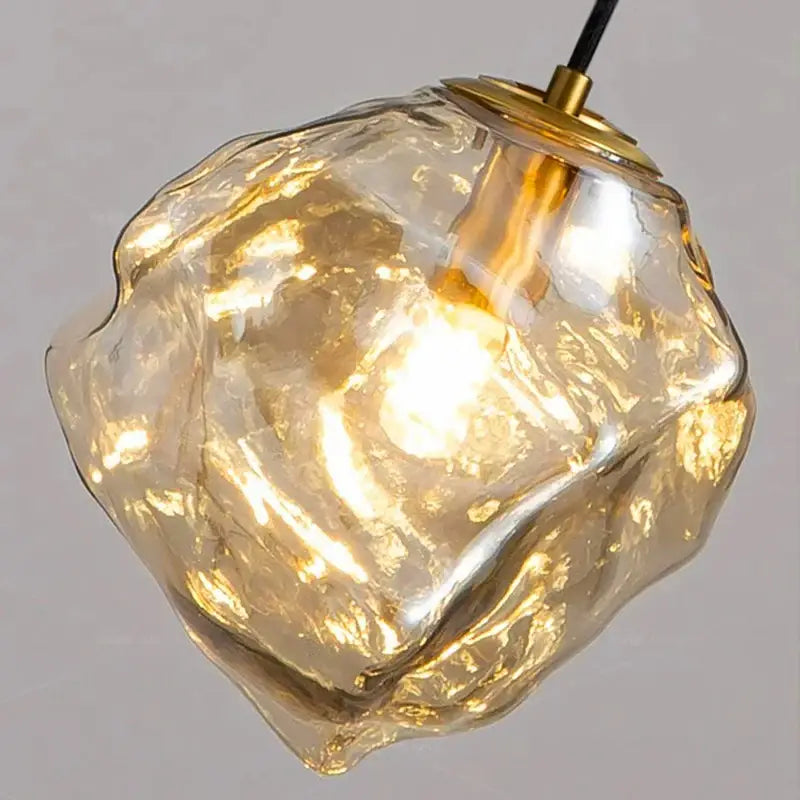 Decorbites led pendant warm amber glass pendant light with textured organic shape and brass hardware for staircase lighting