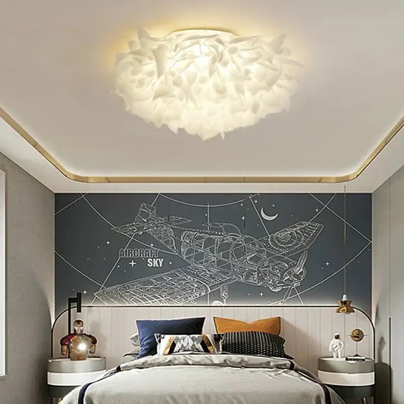 White fluffy decorbites led petal ceiling chandelier with dimmable soft cloud design for living room and bedroom