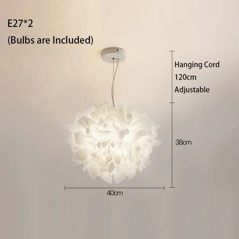 White fluffy petal-shaped decorbites led petal ceiling chandelier with adjustable 120cm cord for living room use