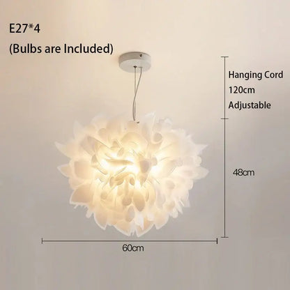 Decorbites led petal white paper flower pendant light with four e27 bulbs and adjustable 120cm cord chandelier