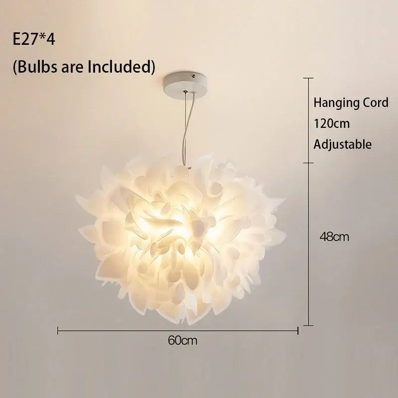 Decorbites led petal white paper flower pendant light with four e27 bulbs and adjustable 120cm cord chandelier
