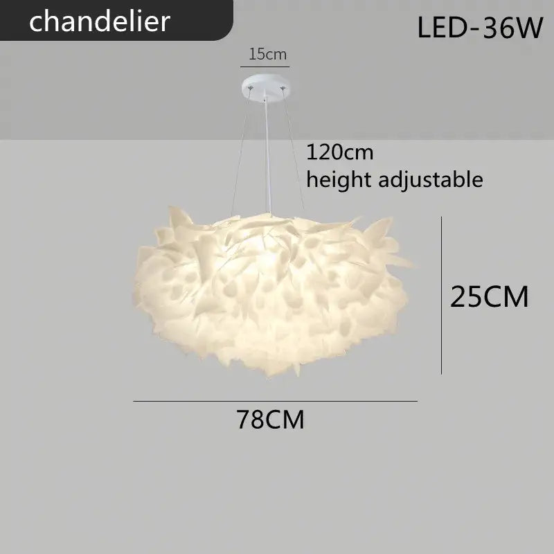 Cream-colored decorbites led petal ceiling chandelier with feather-like design and dimmable led lighting for living room