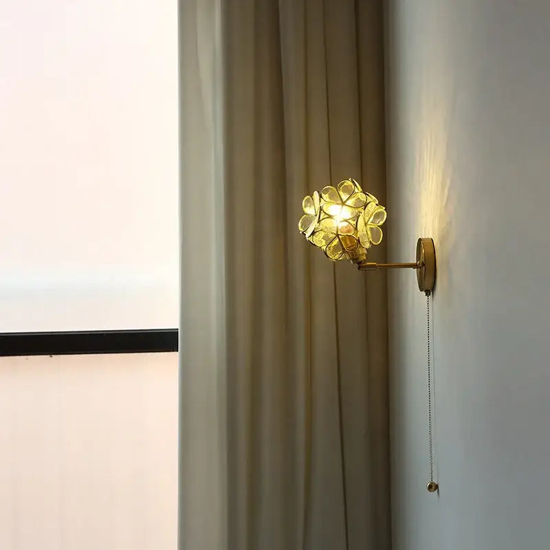 Golden floral decorbites led petal wall sconce with translucent glass petals brass finish modern nordic style light