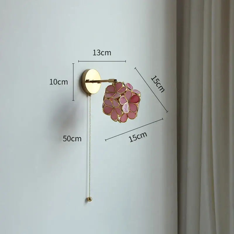 Decorbites led petal wall sconce delicate pink floral design brass finish with pull chain modern nordic style lighting