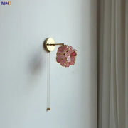 Decorbites led petal wall sconce with delicate pink cherry blossom design gold-toned metal frame and pull chain switch