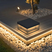 Black square decorbites led pillar top courtyard light with warm led illumination for outdoor use