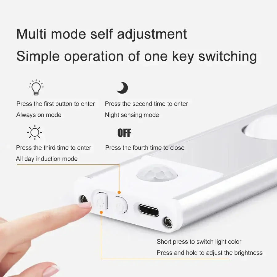White plastic decorbites led pir cabinet light with motion sensor and multiple modes for wireless rechargeable use