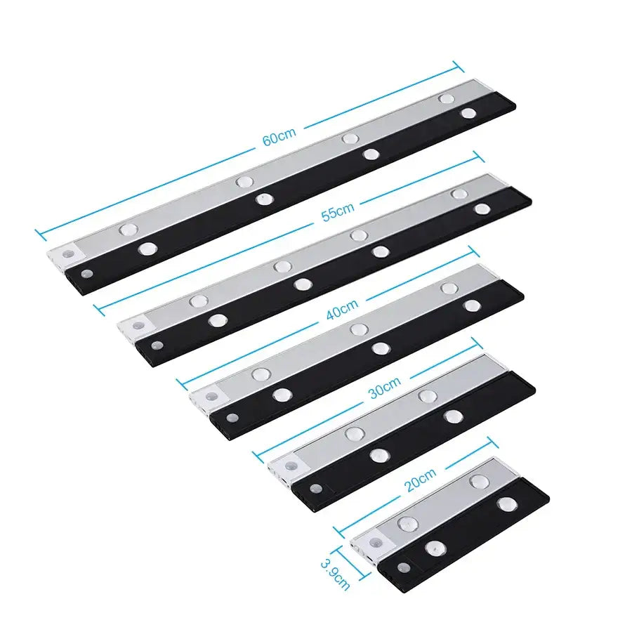 Set of five black and silver metal sliding track pieces with circular mounting holes for decorbites led pir motion sensor cabinet light
