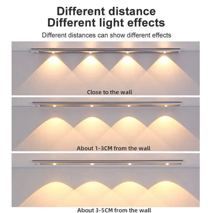 A sleek decorbites led pir motion sensor cabinet light with metallic finish and warm triangular light beams