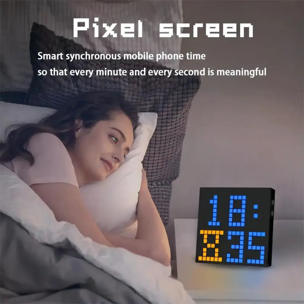 Black rectangular decorbites led pixel digital clock with blue and yellow led display for gaming room decor