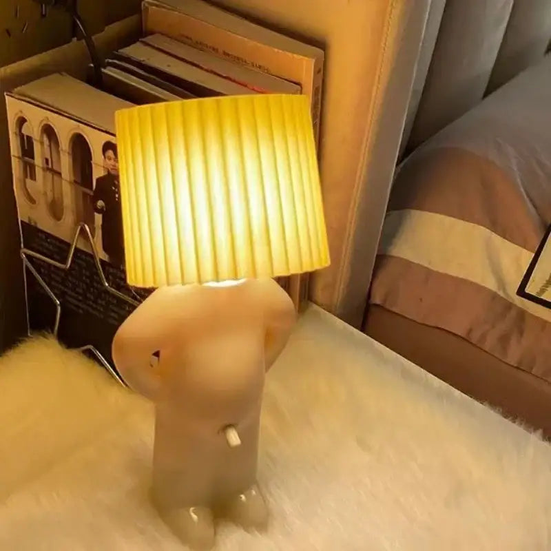 Whimsical beige ceramic table lamp with pleated yellow shade by decorbites led pleats ideal for bedroom reading light