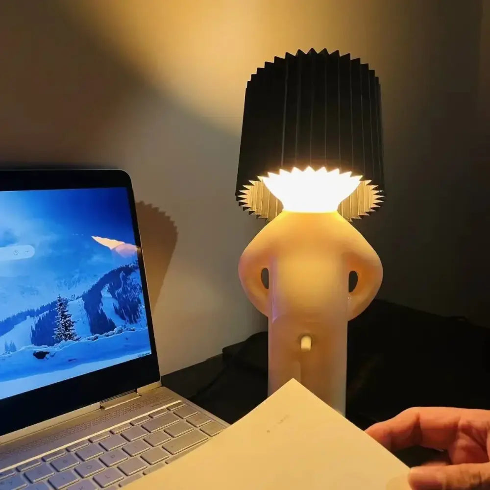 Whimsical cream ceramic table lamp with black pleated shade decorbites led pleats for reading and kids gift
