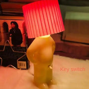 Yellow figurine-shaped table lamp with red pleated shade decorbites led pleats ideal for bedroom reading and kids gift