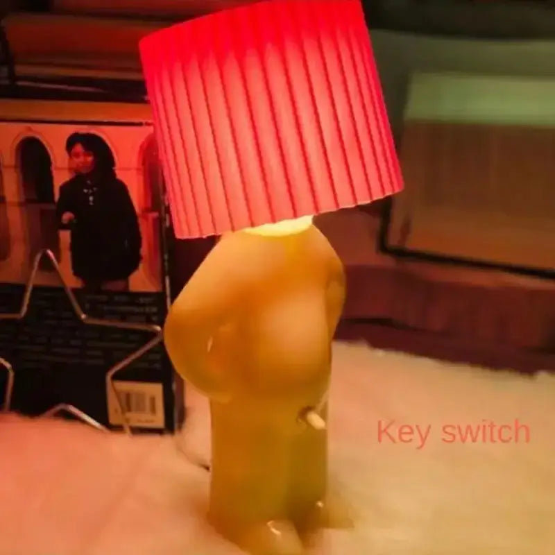 Yellow figurine-shaped table lamp with red pleated shade decorbites led pleats ideal for bedroom reading and kids gift