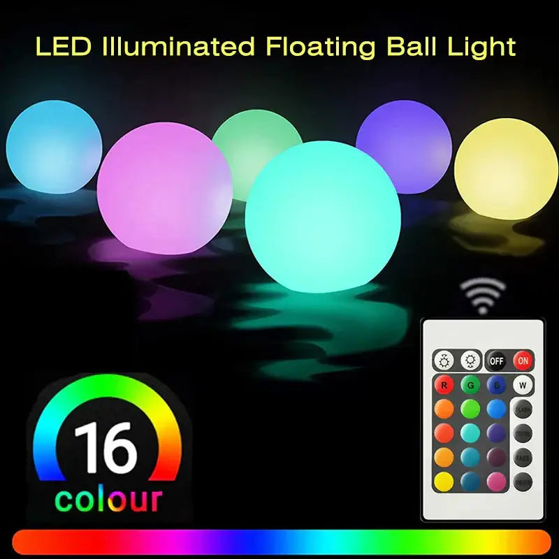 DecorBites led pool ball light floating in vibrant translucent colors with remote control for 16 color options