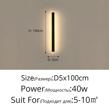 A sleek modern black wall-mounted decorbites led porch light fixture with slim 5cm diameter and 100cm height