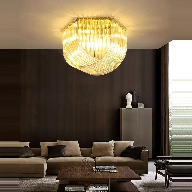 Golden crystal-encrusted decorbites led postmodern ceiling light fixture with swirling design for foyer lighting
