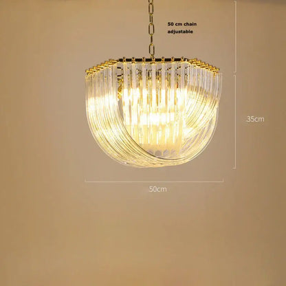 Decorbites led postmodern gold silver chandelier with golden frame and clear glass rods for foyer lighting with adjustable chain