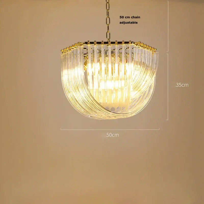 Decorbites led postmodern gold silver chandelier with golden frame and clear glass rods for foyer lighting with adjustable chain