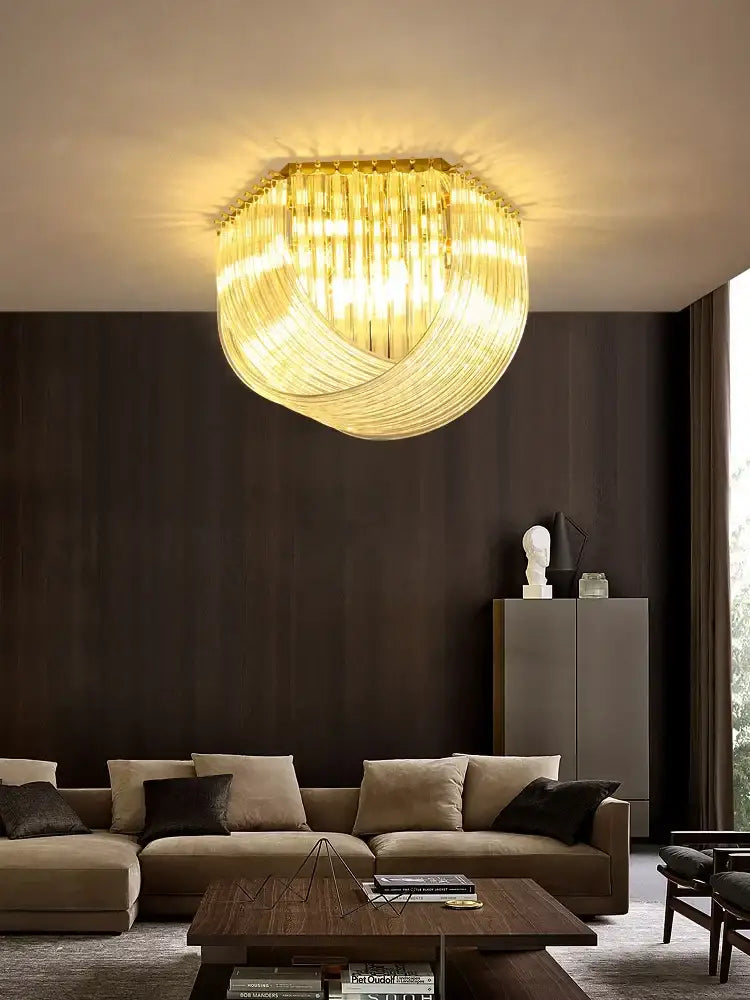 Decorbites led postmodern gold silver chandelier with cascading crystals and warm glow for foyer lighting