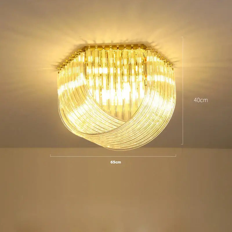 Decorbites led postmodern square ceiling light with gold frame and cascading clear glass rods for foyer lighting