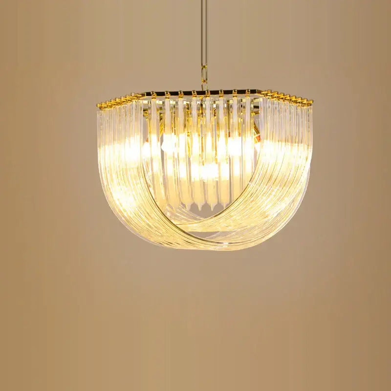 DecorBites™ led postmodern gold silver chandelier with curved clear glass rods and gold-toned metal for foyer lighting