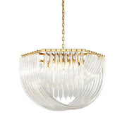 A modern decorbites led postmodern gold silver chandelier with a gold metal frame and cascading clear glass tubes for foyer lighting