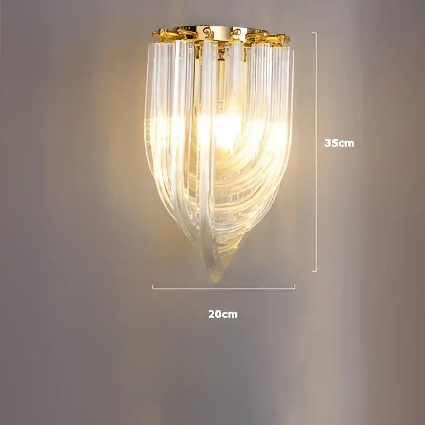 Decorbites led postmodern wall sconce with gold-toned frame and cascading clear glass prisms for elegant foyer lighting