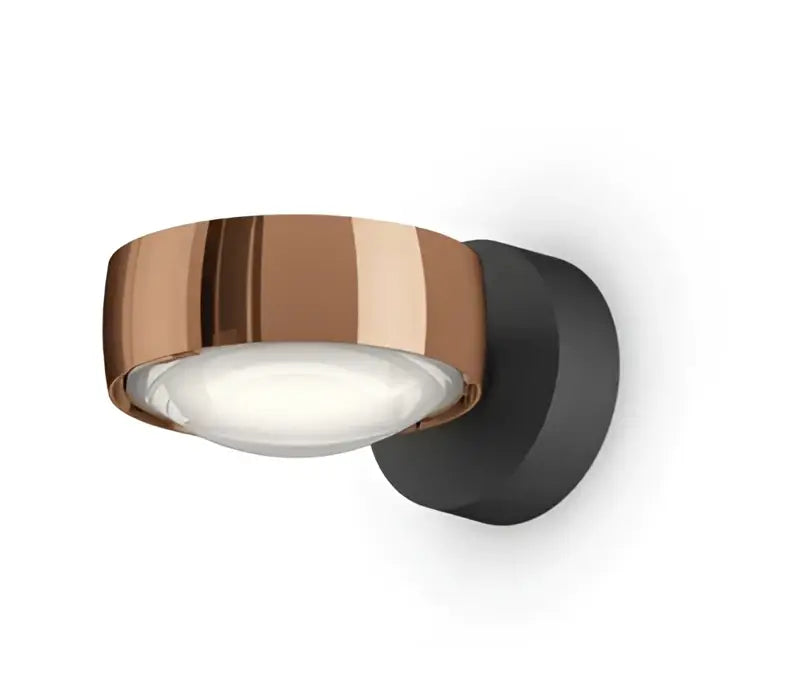Copper-finished circular decorbites led projection wall lamp with black mounting base for modern nordic interiors
