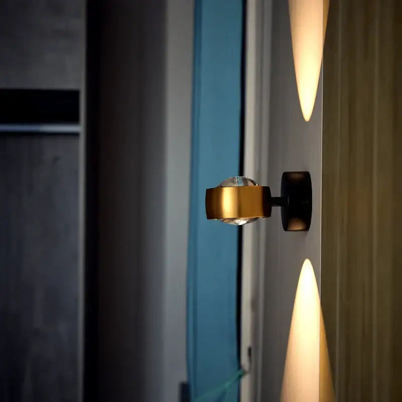 Decorbites led projection wall lamp modern gold-toned sconce with clear crystal accent and black mounting base