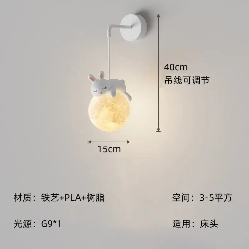 Cute white rabbit perched on glowing moon pendant light with adjustable cord decorbites led rabbit chandelier