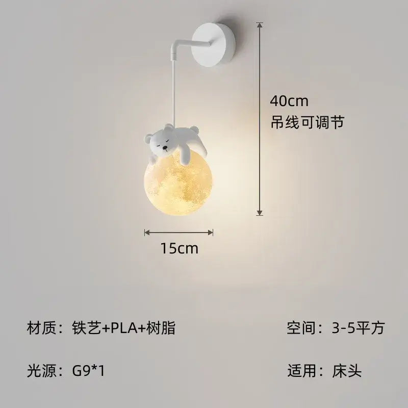 Decorbites led rabbit pendant light iron art and pla plastic white polar bear wall lamp with glowing moon design