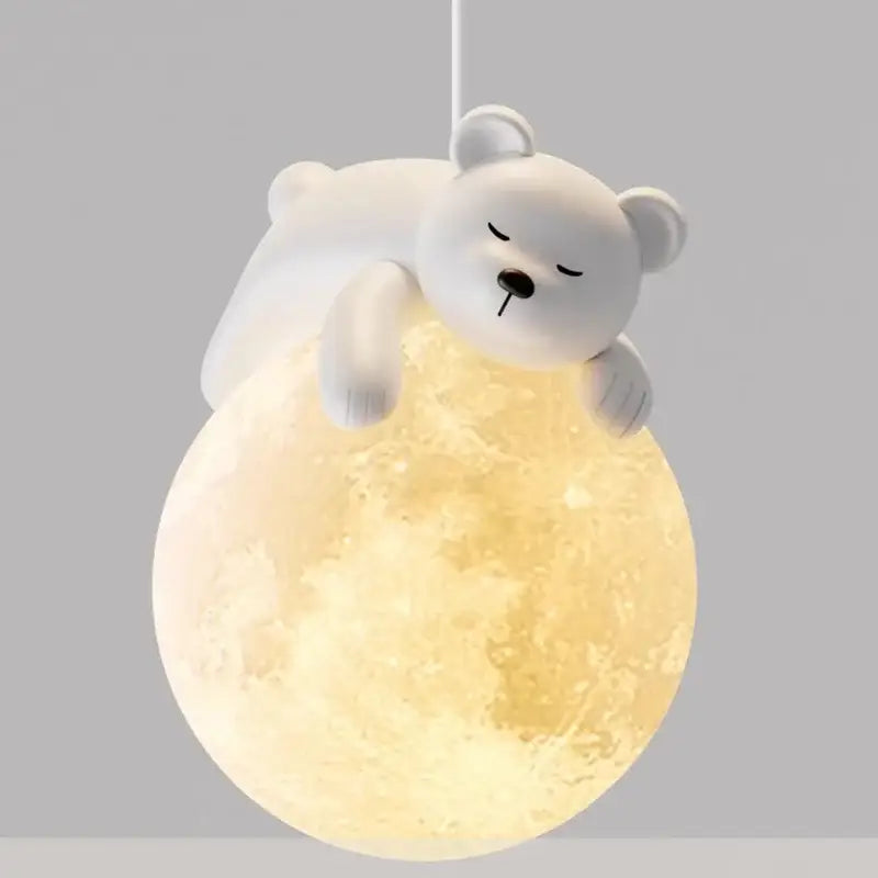 Decorbites led rabbit pendant light featuring a cute white polar bear design with a glowing textured moon base for decor