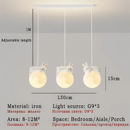 Decorbites led rabbit chandelier pendant light with white iron rabbit shades and moon-shaped bases for living room decor