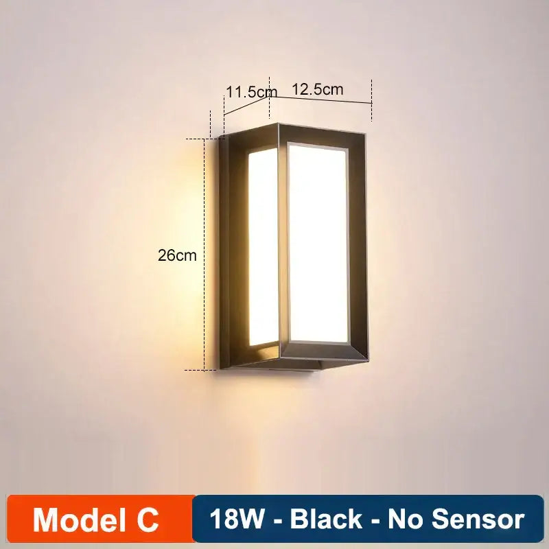 Black rectangular wall lamp decorbites led radar induction with modern minimalist design 26cm by 12.5cm for garden and balcony